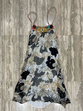 Vintage fourty5 Floral Midi Dress in Black, White, Gold size small
